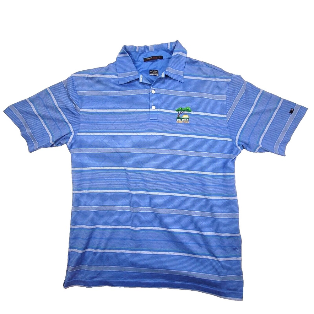 Nike Golf Tiger Woods Mens Polo Shirt XL Blue Striped Torey Pines‎ US Open